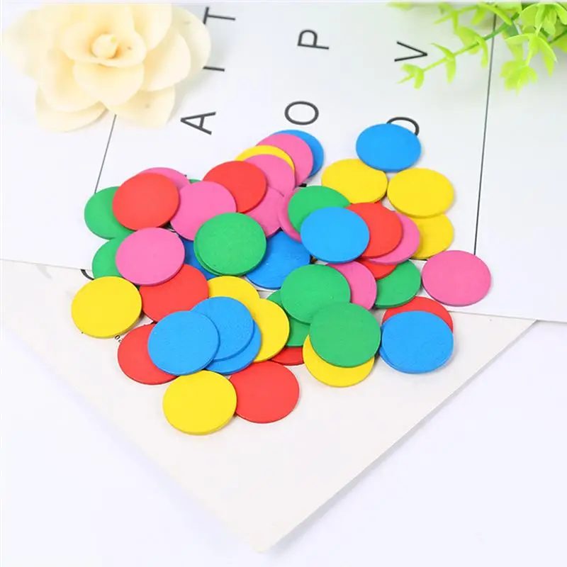 50pcs Children\'s Toys Sense Rounds Pieces Colorful Round Wood Circle Kids Handmade Crafts Educational Handicraft Pupils Teaching