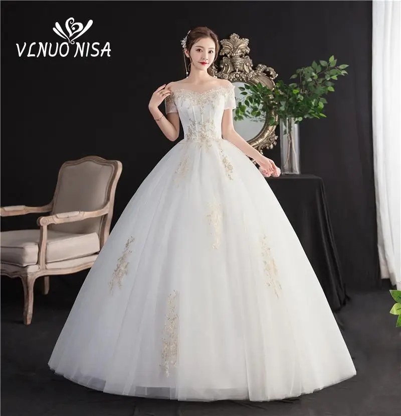 

New Vestidos de Novia Cheap Wedding Dress Sleeve Lace Appliques Vintage Ball Gown Embroidery Princess Plus Szie Bridal Dress