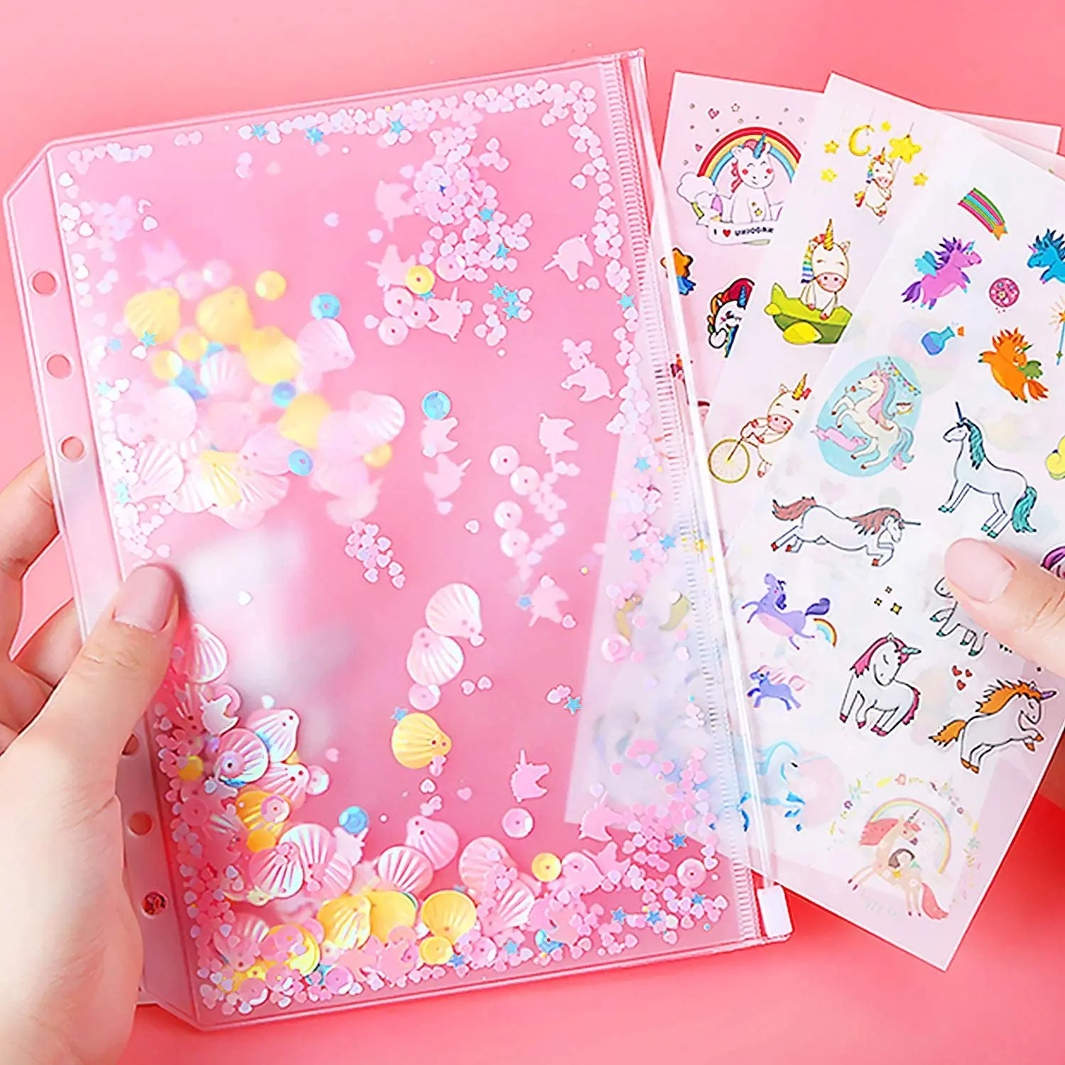 5PCS A5 Binder Zipper Envelopes for 6-Ring Notebook PVC Filofax Zip Document Envelope Bill Bag Waterproof Refills Filler