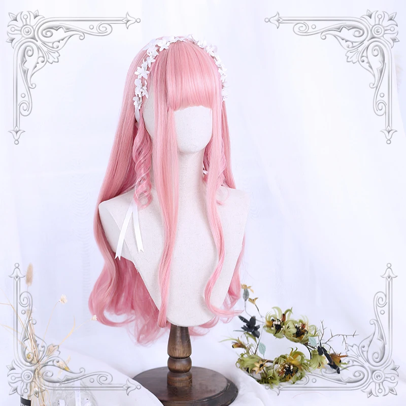 High Quality Soft Girl Lolita 70 CM + Pink Roman Volume Long Wig