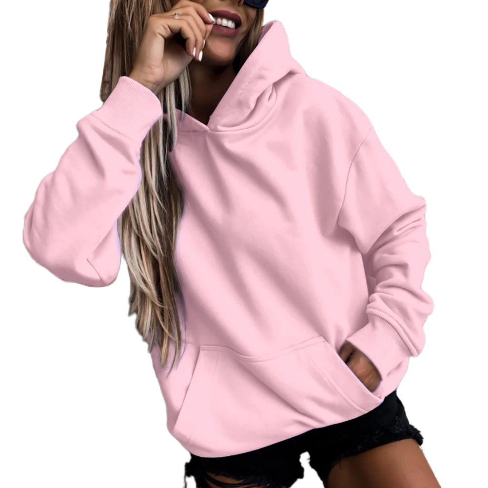 Women Autumn Solid Color Long Sleeve Pocket Loose Hoodie Sweatshirt Pullover Female Casual Coat women Top Streetwear