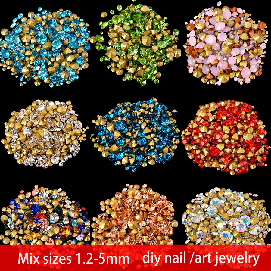 All Colors Sizes 1-10mm Cone Transparent Cone Point Crystal pointback  Rhinestone For Nail Art Jewelry Repair Accesstories Craft