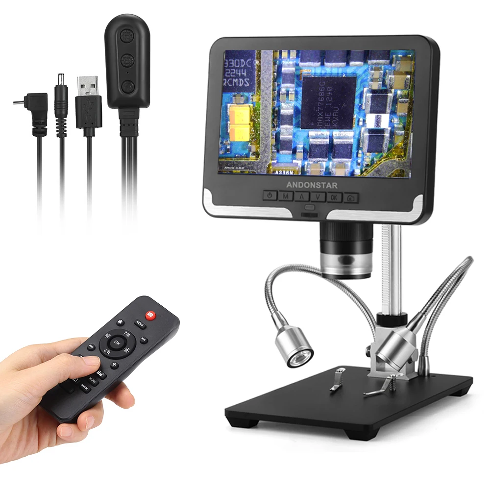 Andonstar-microscopio Digital AD206, lente larga para reparación de teléfonos, SMD/SMT con pantalla LCD de 7 pulgadas, alcance de 1080P para
