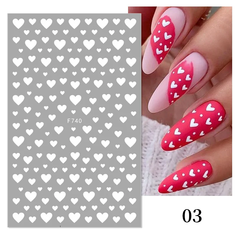 1pcs Valentines 3D Nail Sticker Black Heart Love Self-Adhesive Slider Letters Nail Art Decorations Stars Decals Manicures