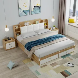 Modern minimalist furniture bed small apartment 1.5 / 1.8 meters double bed with soft back bed