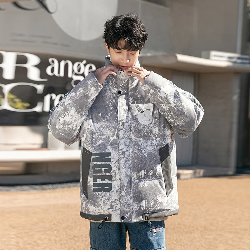 

Winter Hip Hop Duck Down Coat Men Windbreaker Streetwear Harajuku White Jacket Warm Clothing Letter Printed