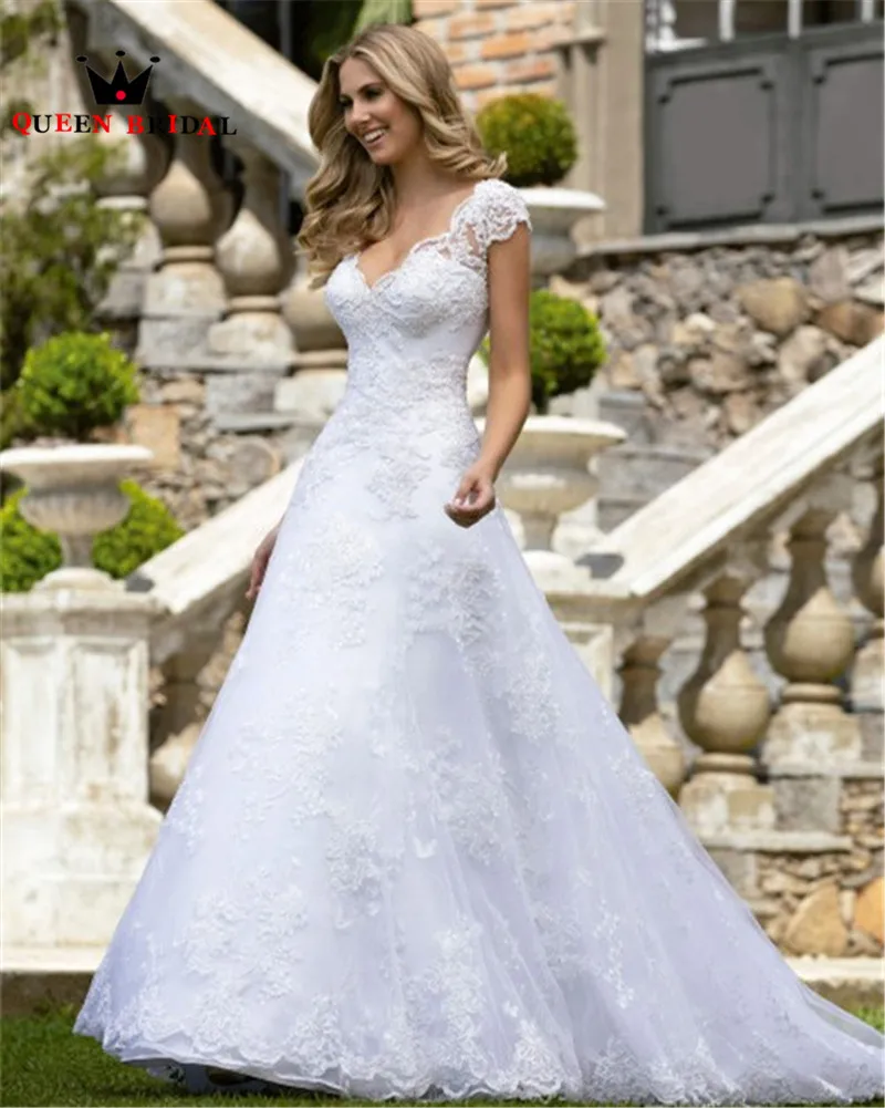 2021 New Design Wedding Dresses A-line V-neck Tulle Lace Sequins Beading Elegant Formal Wedding Gowns Custom Made NO04