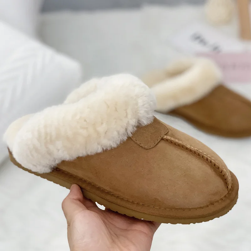 Kzzo Natuurlijke Schapenvacht Bont Pantoffels Mode Dames Winter Warme Indoor Slippers Topkwaliteit Zachte Wollen Huisschoenen