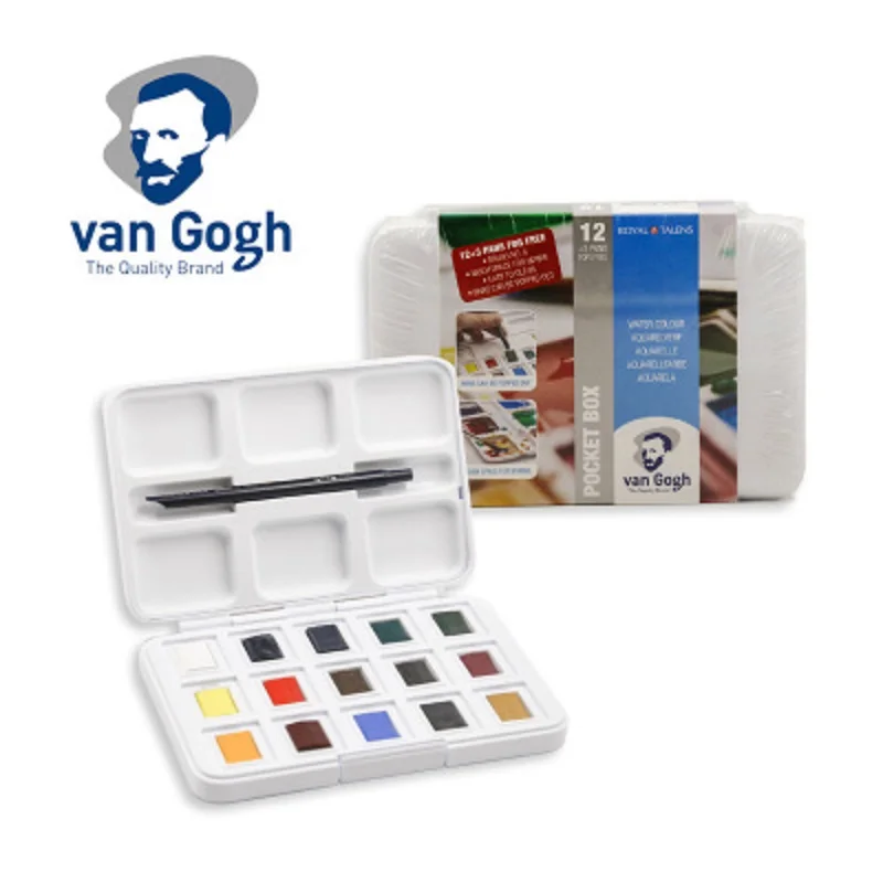 

Dutch original Van Gogh solid watercolor paint set 15 colors with brush acuarela painting aquarelle art