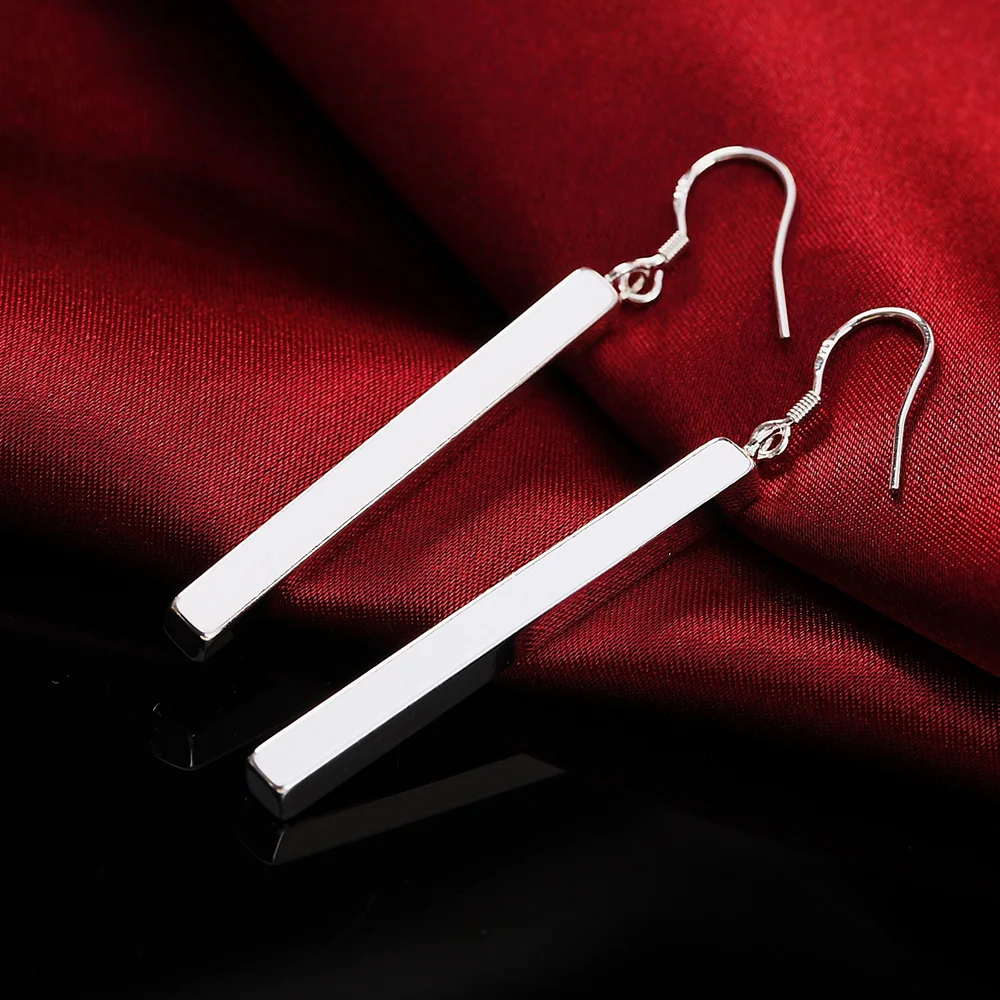 

New Fashion 925 Sterling Silver Long Square Dangle Earrings For Women Wedding Engagement Party Jewelry