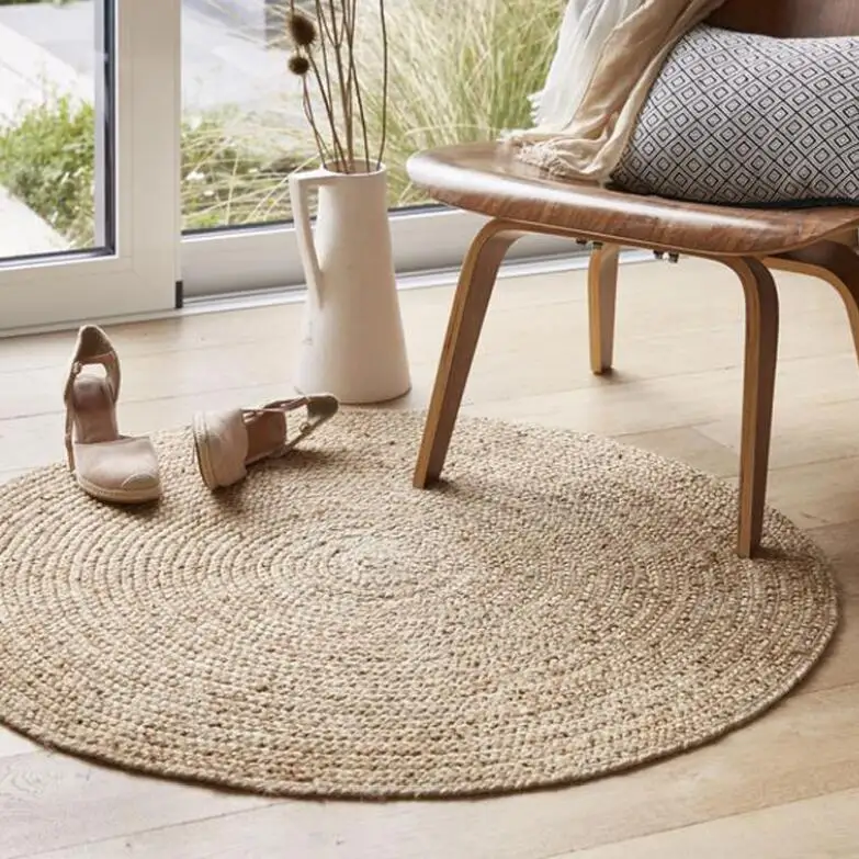 NEW American Creative Round Style Natural Jute Carpet Round Carpet Hand-Made Rattan Grass Rugs and Mats for Bedroom Living Room