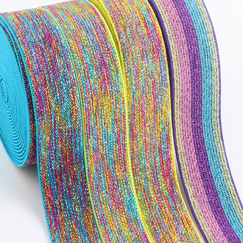 25mm Colorful Printed Gillter Elastic Ribbons Bands Stretchy Tape DIY Headwear Clothing Bag Trousers Sewing Accessories 1yards