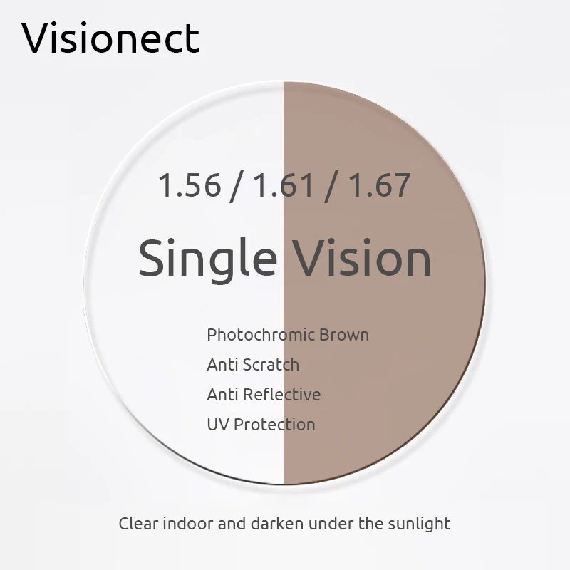 Visionect 1.56 1.61 1.67 Monofocal Photochromic Lens Transition Glasses Prescription Lenses Anti Reflective For Myopia Hyperopia