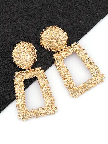 AENSOA Anting-Anting Juntai Gantung Logam Besar Vintage untuk Wanita Perhiasan Pesta Pernikahan Geometris Anting-Anting Statement Besar Warna Emas