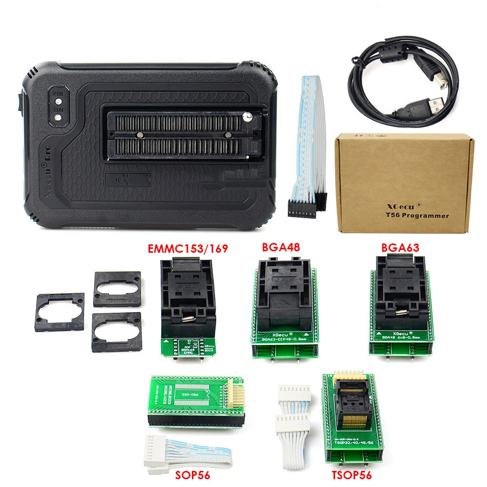 Original XGecu T56 Universal Programmer ที่มีประสิทธิภาพรองรับ Nor แฟลช/แฟลช NAND/EMMC + 15/17อะแดปเตอร์คลิปทดสอบสมาร์ทเครื่องคิดเลข