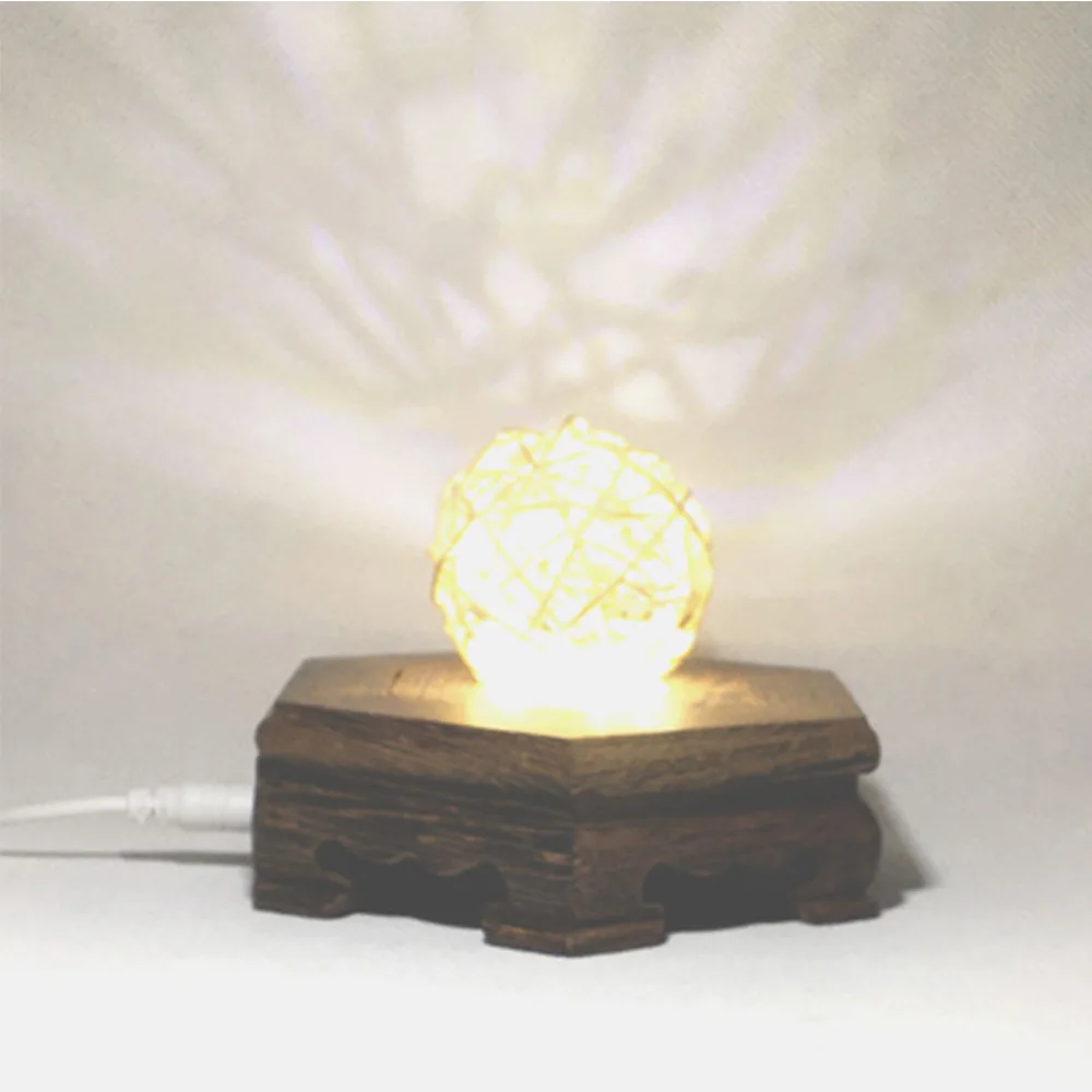 Luminous Led Solid Wood Base Crystal Ball Base Bracket Round Hexagon Small Night Light Base Jewelry Handicraft Lamp Holder