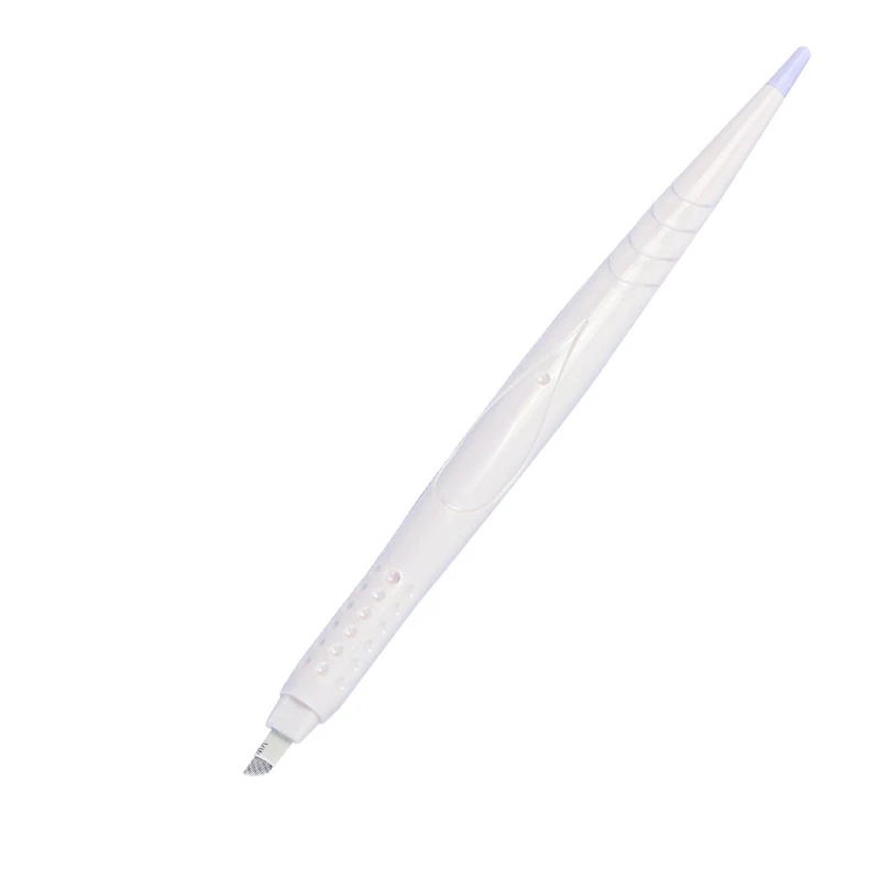 2 in 1 White Disposable Manual Pen Tool Blade Shade With U Shape Round Needle Double-row Bending Embroidery Eyebrow Microblading