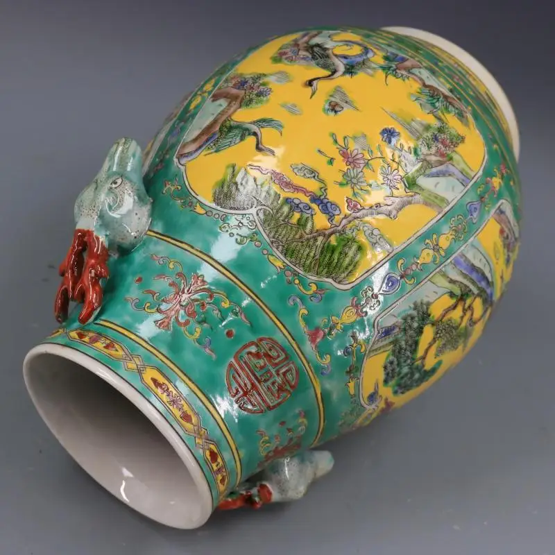 Qing Dynasty Kangxi green glaze pastel green Zodiac deer head shaped vase big vases antique home decoration porcelain antique