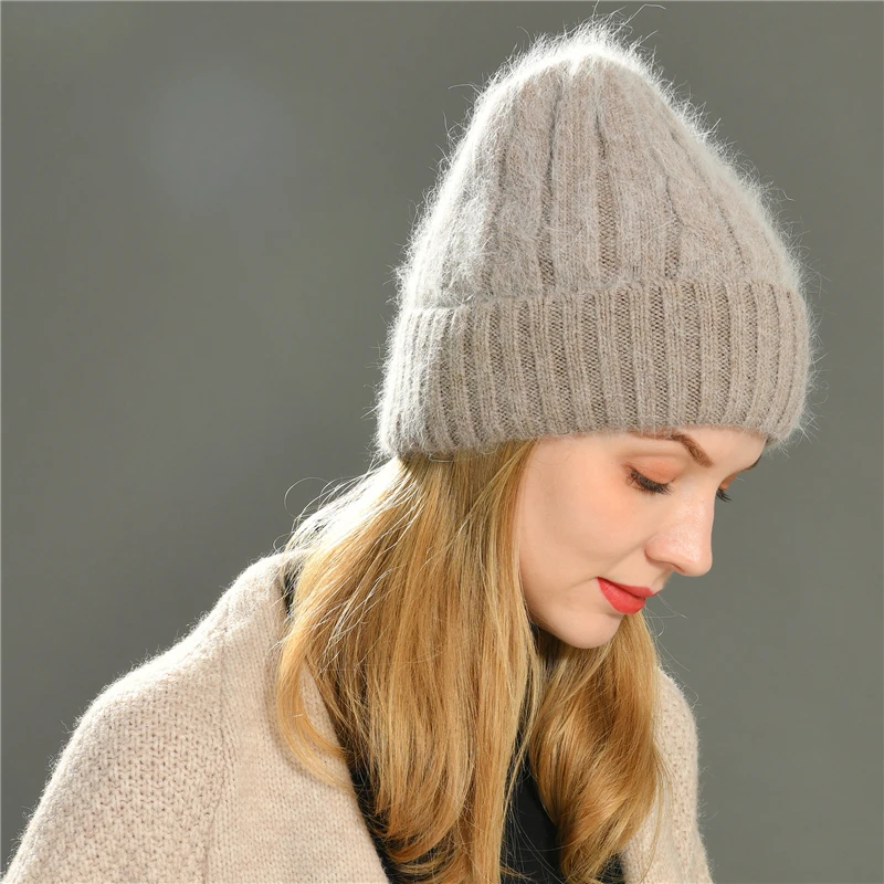 Solid Color Cashmere Knitted Beanies Winter Warm Snow Soft Comfortable Skullies Beanies Twist Pattern Women Outdoor Leisure Hat