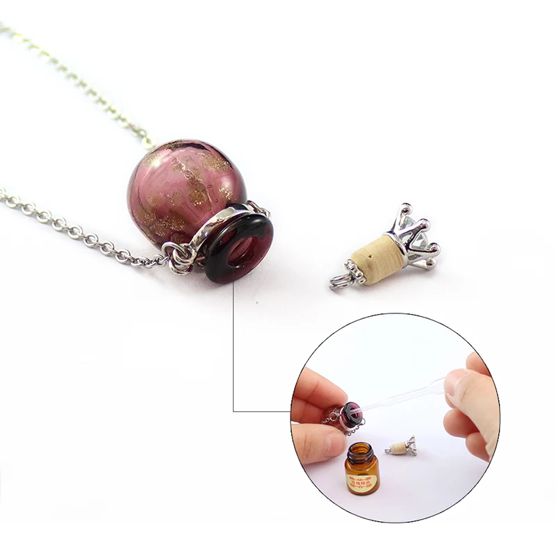 1PC  Murano Glass Perfume Necklace Essential Oil Diffuser Bottle Jewelry Necklace Stainless Steel Chain Necklace for women