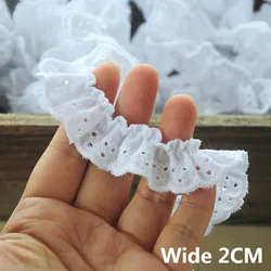 2CM Wide White Cotton Embroidered Flowers 3d Lace Ribbon Elastic Ruffle Trim Collar Neckline DIY Sewing Applique Guipure Decor