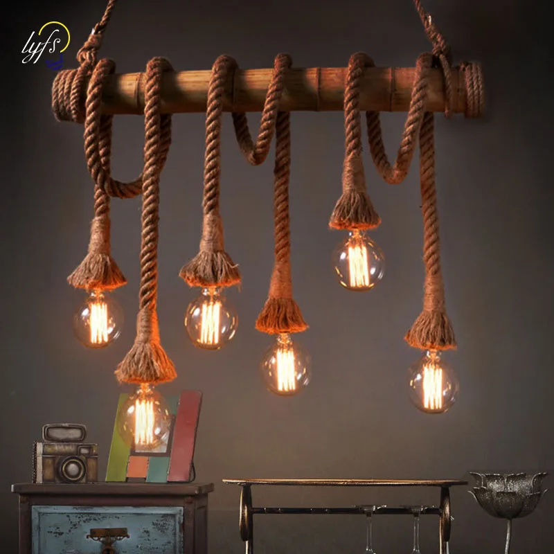 LED Pendant Lights Retro Hemp Rope Hanging Lamps Industrial Vintage Loft Living Room Dining Tables Home Decoration Pendant Lamp