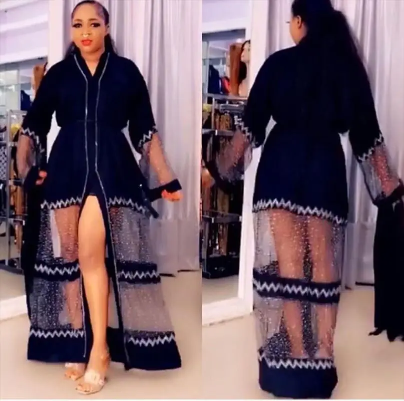 African Dresses for Women 2021 Summer African Women V-neck Long Sleeve Plus Size Long Dress African Clothes for Women