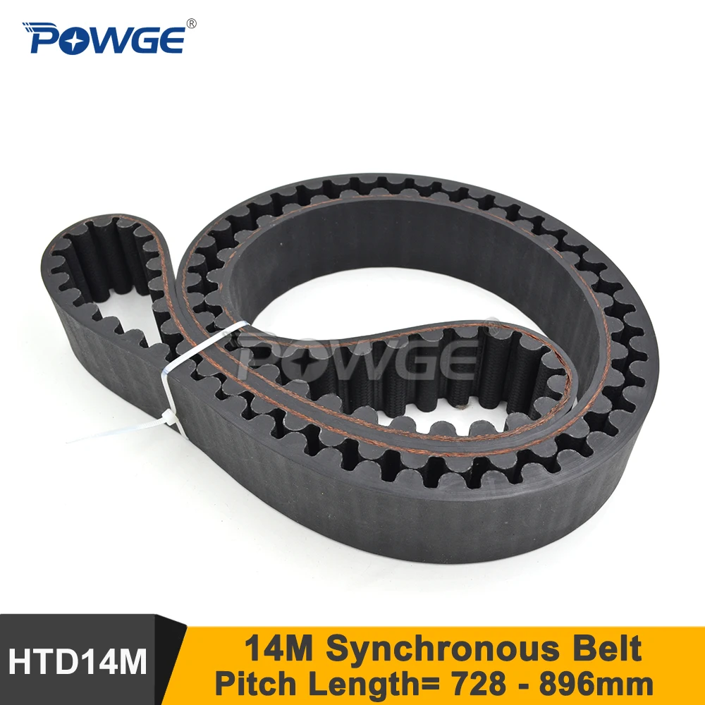 POWGE 728 784 826 868 896 14M Synchronous Belt W=28/30/40/50mm Teeth=52/56/59/62/64 Rubber HTD14M Timing Belt Fit 14M Pulley