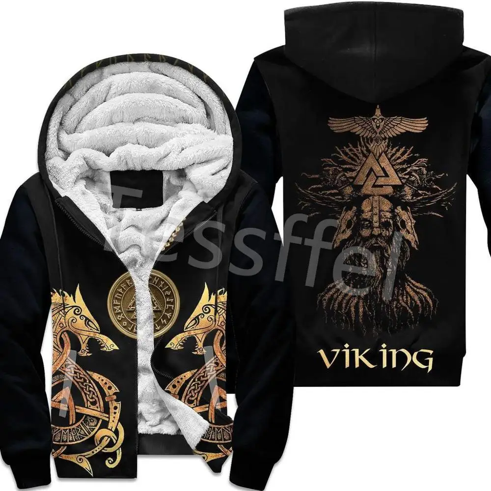 NewFashion Tessffel 3DPrint Odin God Fenrir Wolf Tattoo Harajuku Winter Thick Warm Fleece Hoodies Casual Coat Zipper Jacket X5