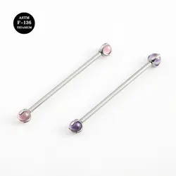 14G ASTM F136 Titanium Long Straight Barbell For Ear Industrial Nipple Tongue Piercings with Clear Purple Pink Stone Crystals