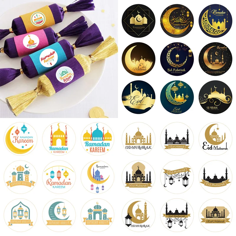 90pcs EID Mubarak Decor Stickers Ramadan Kareem Moon Star Gifts Labels Islam Muslim Eid al-fitr Party Gifts Box Bag Decor Tag