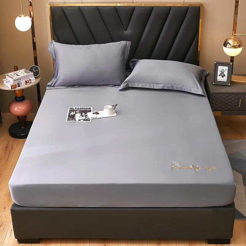 2021 New 100%Polyester Four Corners With Elastic Band Bed Sheet Bedspread non-slip Simmons Mattress Cover Dustproof Gray Color