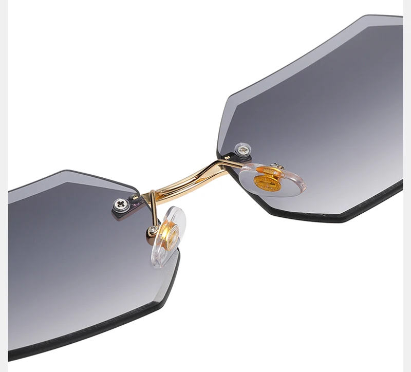 Kachawoo achteckige Sonnenbrille, randlos, Metall, für Herren, modische Sonnenbrille, für Damen, rechteckig, rahmenlos, blau, braun, rosa, europäischer Stil – Detail 15