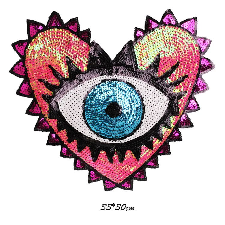 Large Colorful Heart Eyes Patch Iron on Sequin Patches for Clothing Applique Embroidery Custom Patch Stripes on Clothes