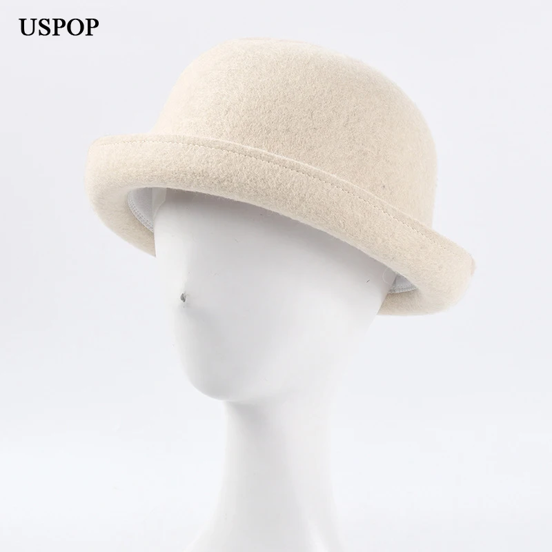 USPOP  winter wool hats women wool fedoras casual solid color crimping hats