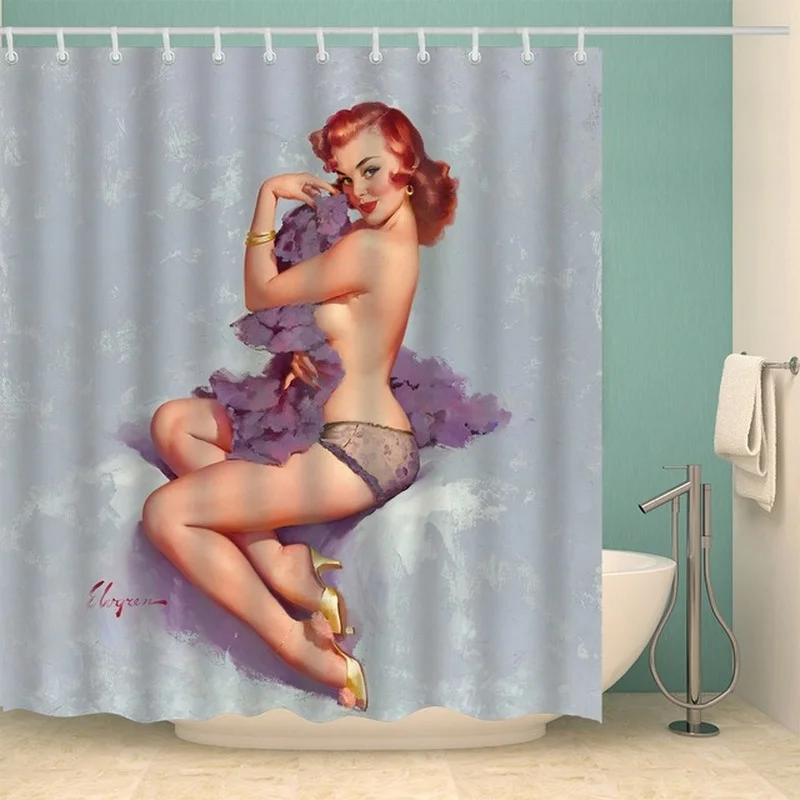 Girl Bathroom Curtain 3D Printed Sexy Woman Shower Curtains with 12 Hooks Waterproof Polyester  Shower Curtain Waterproof