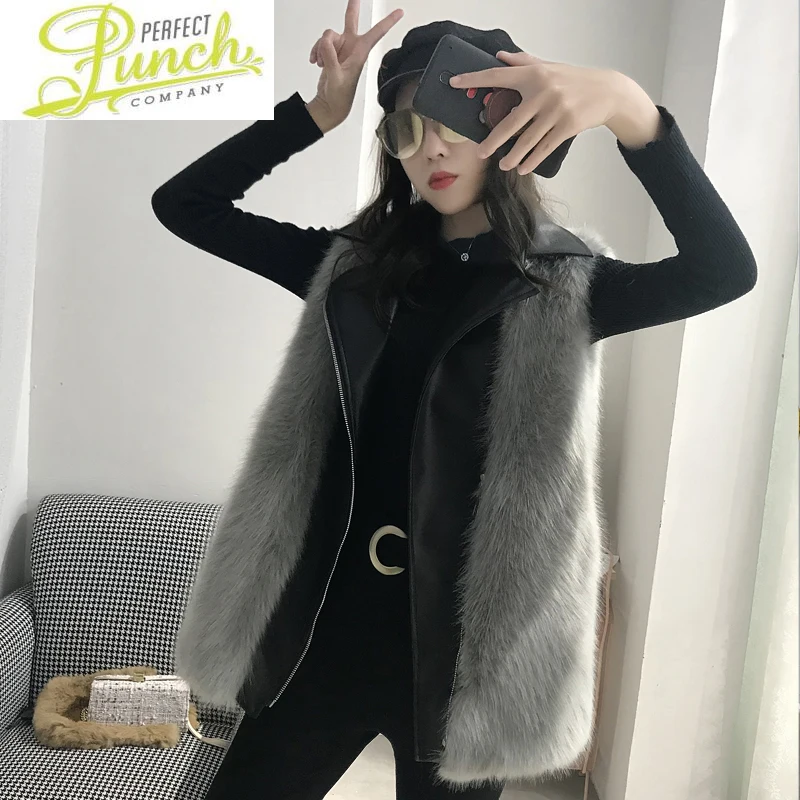 Cappotto invernale in pelle da donna coreana gilet autunno collo in pelliccia di volpe sintetica cappotti e giacche gilet femminili Winterjas Dames WPY1733