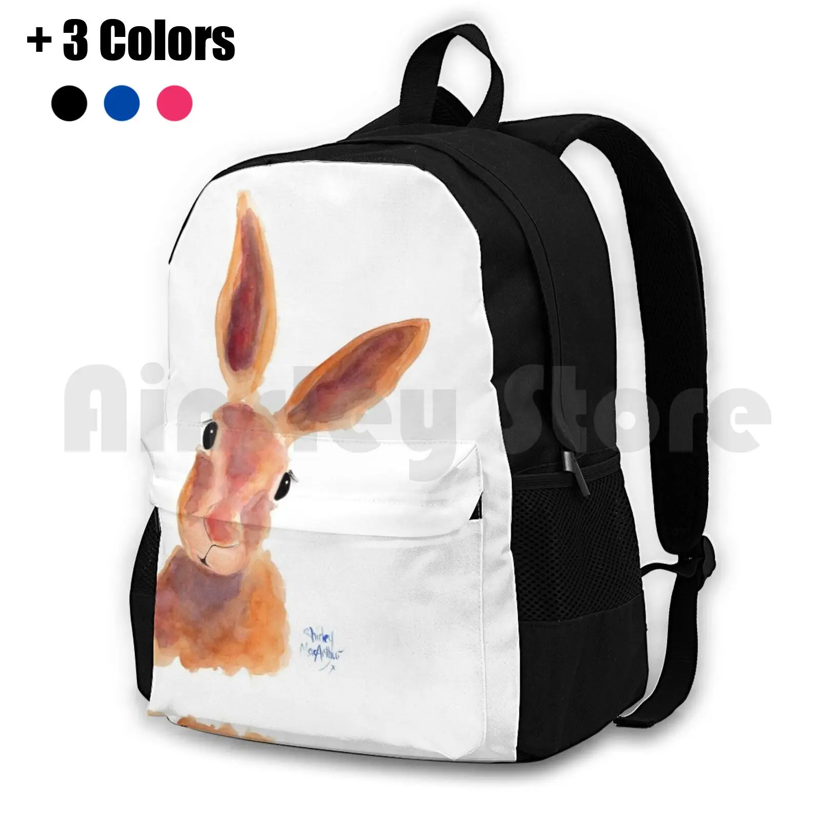 Hare Rabbit Prints 'Jim Jam' By Shirley Macarthur Outdoor Hiking Backpack Waterproof Camping Travel Hare Rabbit Trending Now