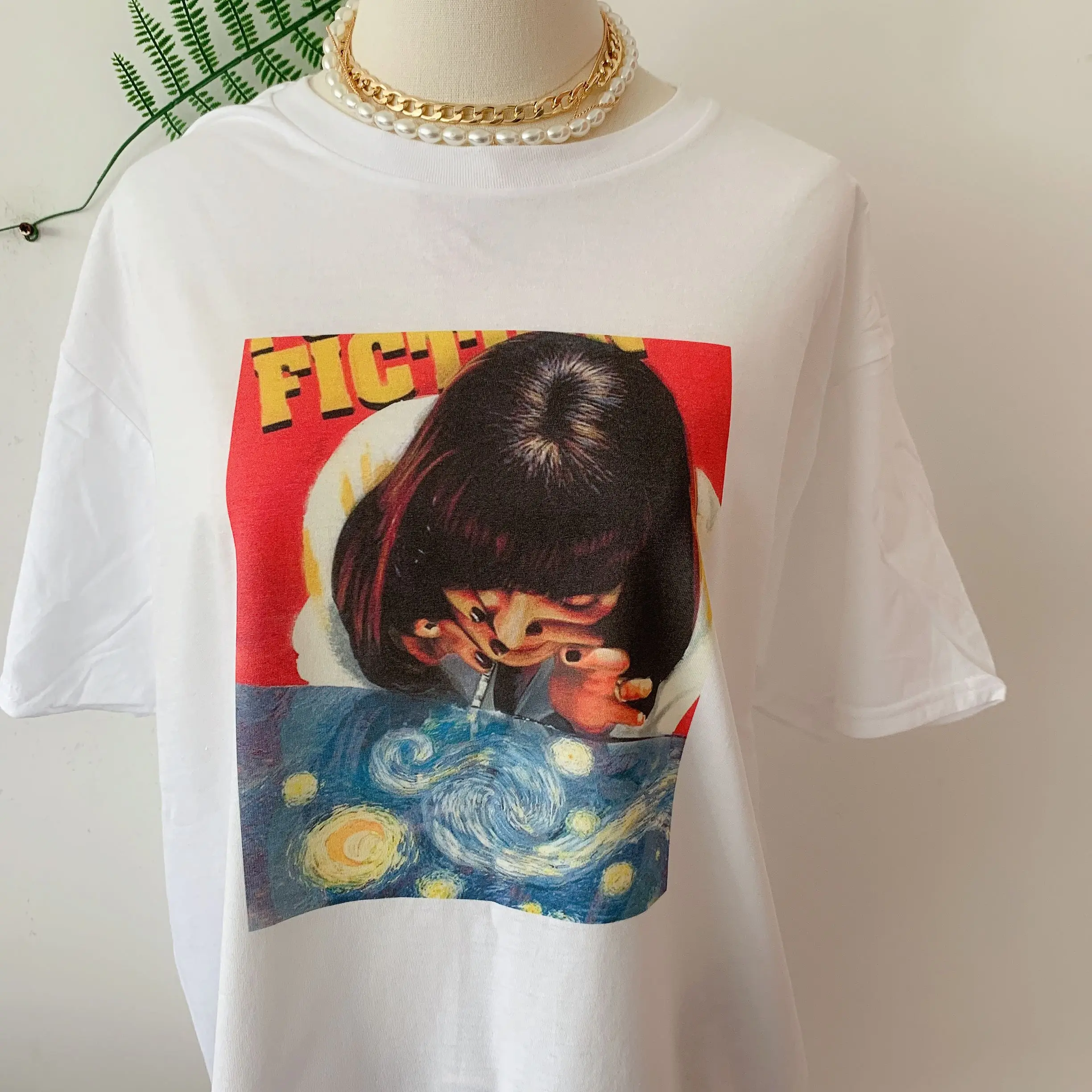 sunfiz HJN Pulp Fiction Unisex T Shirts Mia Wallace Movie T Shirt Women Harajuku Ullzang 90s Korean T-shirt Aesthetic Funny