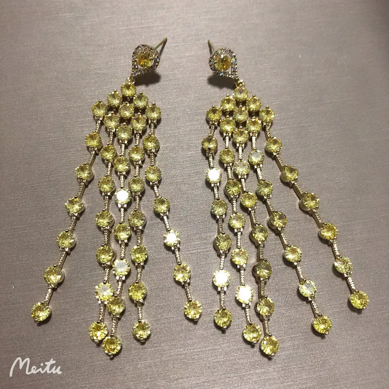 Bilincolor Fashion Yellow Zircon Long Tassel Drop Earring for Women