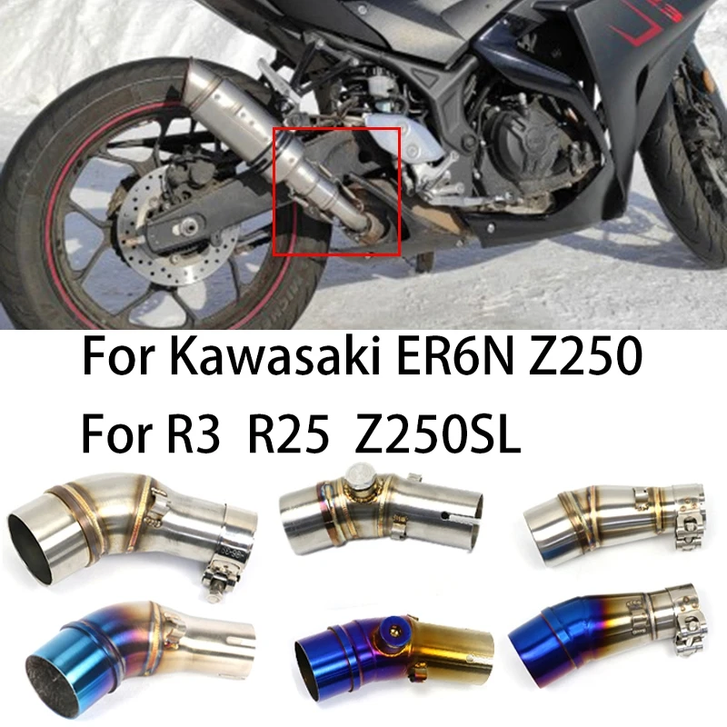 

51mm Motorcycle Exhaust Middle Mid Link Pipe Muffler Connect Tube For Kawasaki R25 R3 ER6N NINJIA 250 Z250 Z250SL