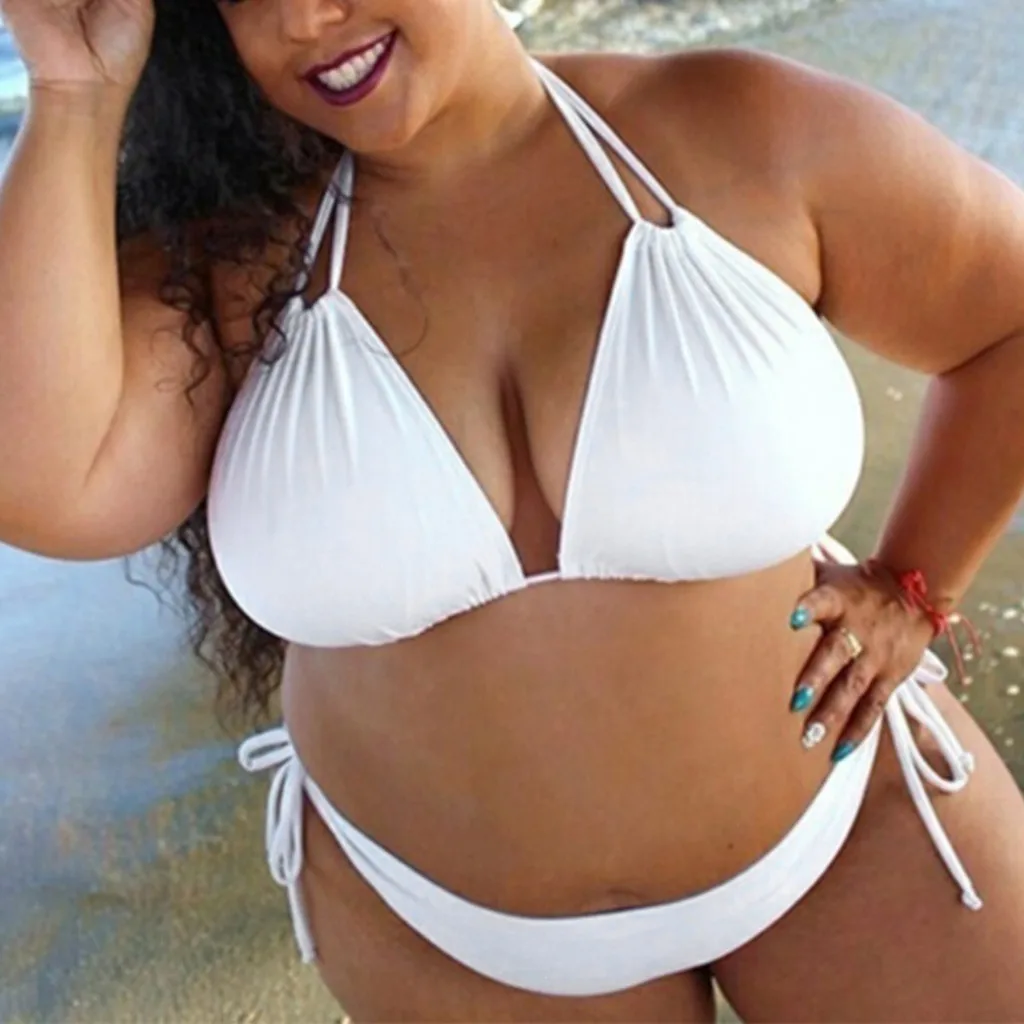 Sexy plus size maiô conjunto de biquíni feminino cor sólida rendas-up halter terno de natação biquinis sólido preto branco vinho vermelho banho