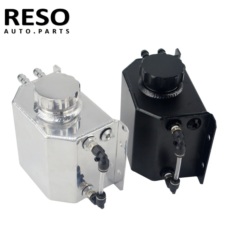 RESO - 1L Oil Catch Can Reservoir Tank With Drain Plug Breather Oil Tank Fuel Aluminum Tank Universal