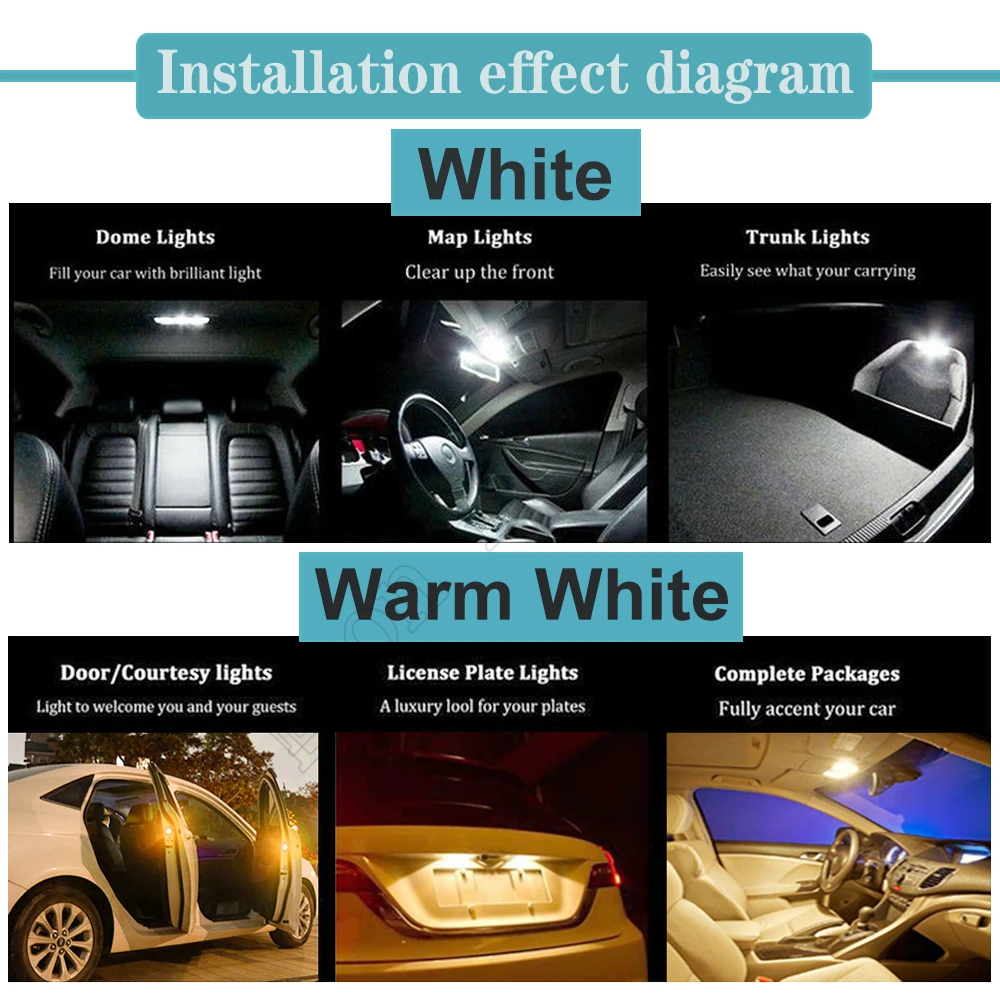 2Pcs 44mm 1.73in LED Car Interior Dome Map Festoon Lamp License Plate Light Trunk Bulb C5W C10W 3020 15 SMD 12V DC Warm White