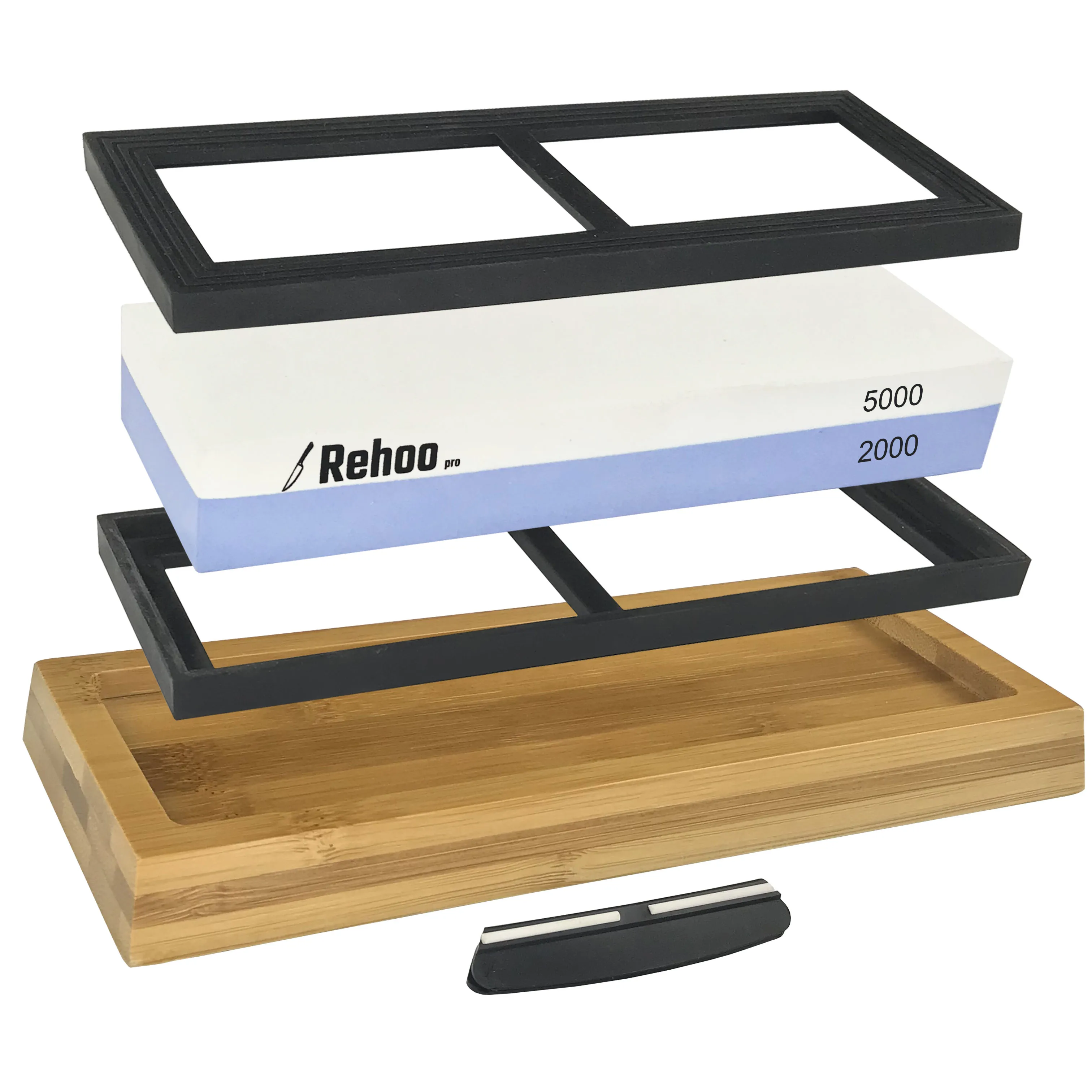 

Rehoo Double-sided Sharpening Stone 2000/5000 Mesh + Non-slip Bamboo Base + Double Rubber Pad + Fixed Angle Guide Rail