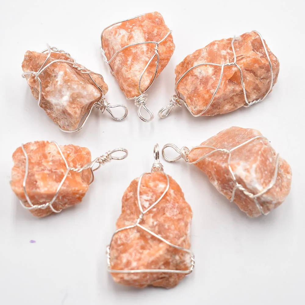 

2021 New high quality natural Sun stone quartz Irregular pendants for jewelry Accessories making 6pcs/lot Wholesale free