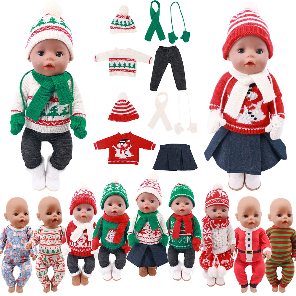 5 Pcs=Caps+Sweater+Scarf+Pants+Woolen Gloves for American 18 Inch Girl 43 cm Born Baby Doll Clothes Our Generation bebe reborn