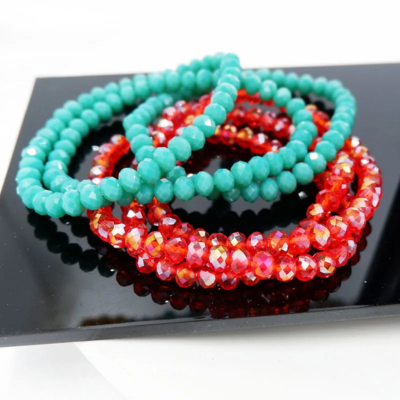 3 Pcs/lot 6MM Austria Crystal Beads Bracelet Set Shinny Colorful Glass Handmand Fashion Jewelry For Women Girl Party Gifts