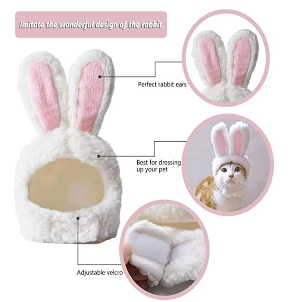 Funny Easter Cat Costume Easter Pet Cap Bunny Warm Rabbit Hat with Ears for Cats and Small Dogs Pets Costume Cosplay Accessories