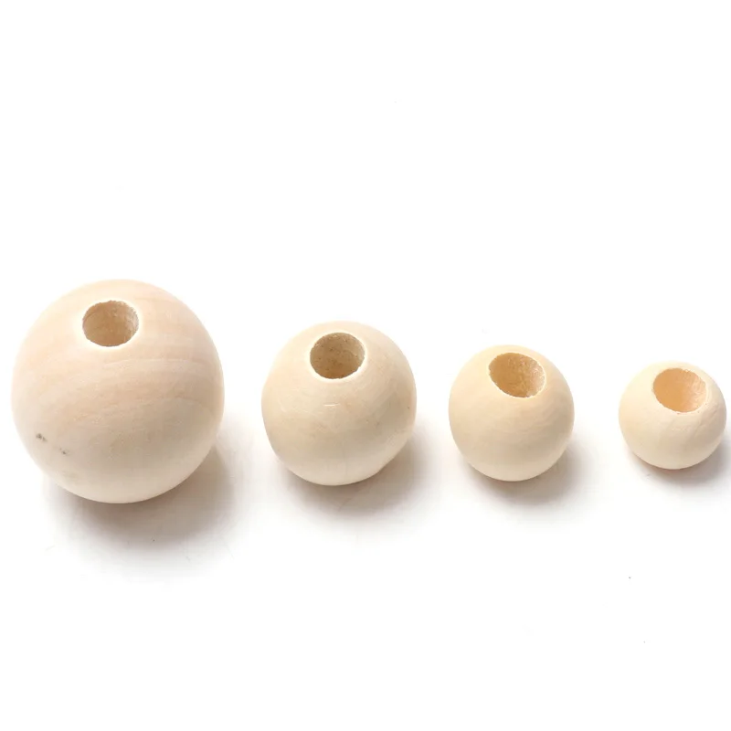 8-50MM Wooden Beads Natural Round for Jewelry Making DIY Bracelet Bead Accessories Loose Ball Beads Big Hole Supply